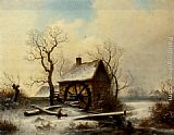 George Augustsus Williams Canvas Paintings - The mill in winter